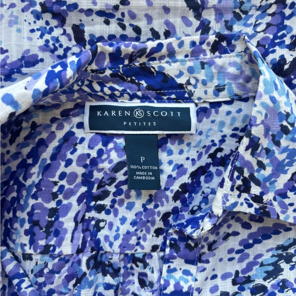 Karen Scott Blue & White Swirl Button-Front Shirt - Picture 10 of 12